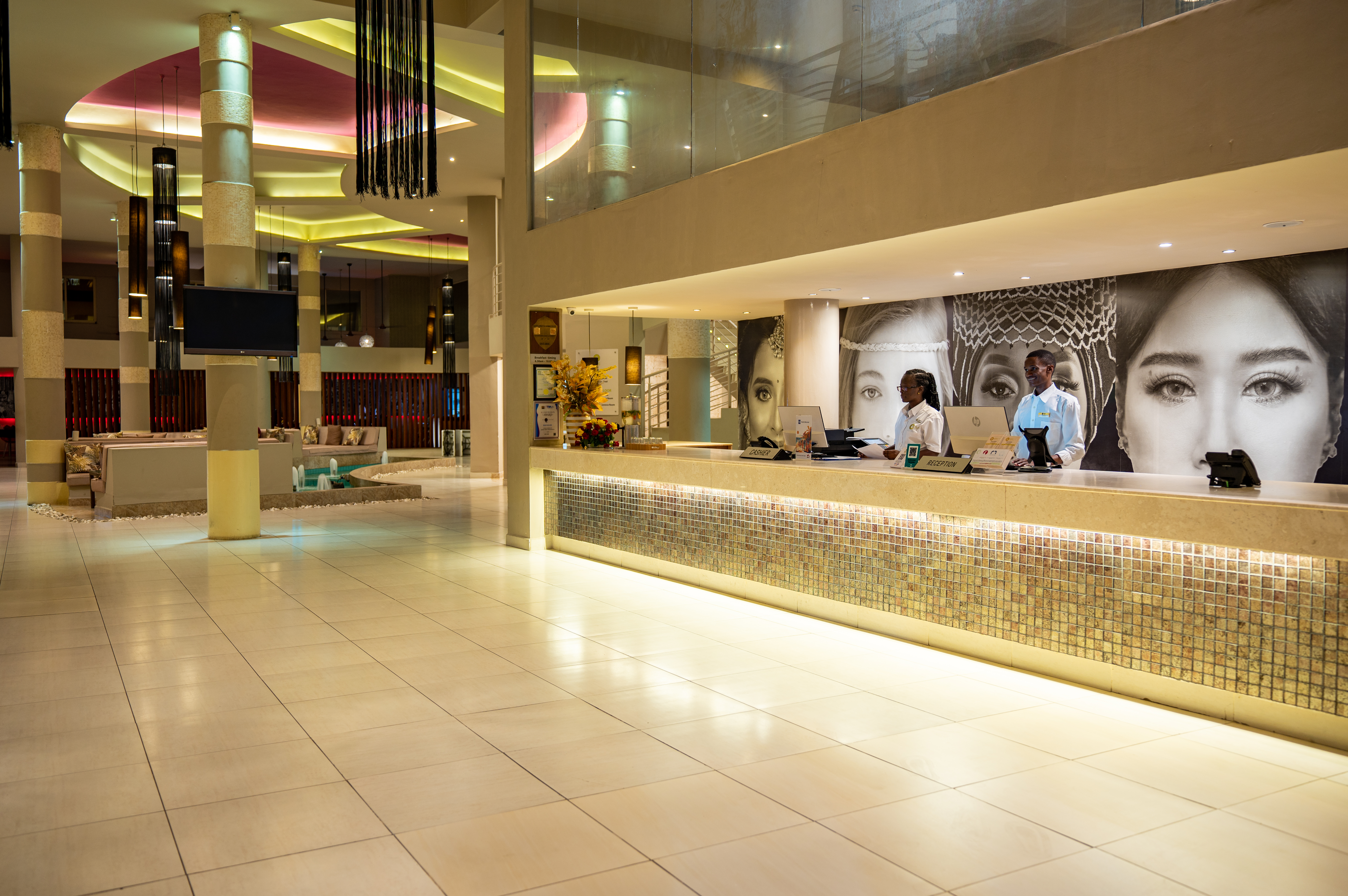 Hotel reception desk at night